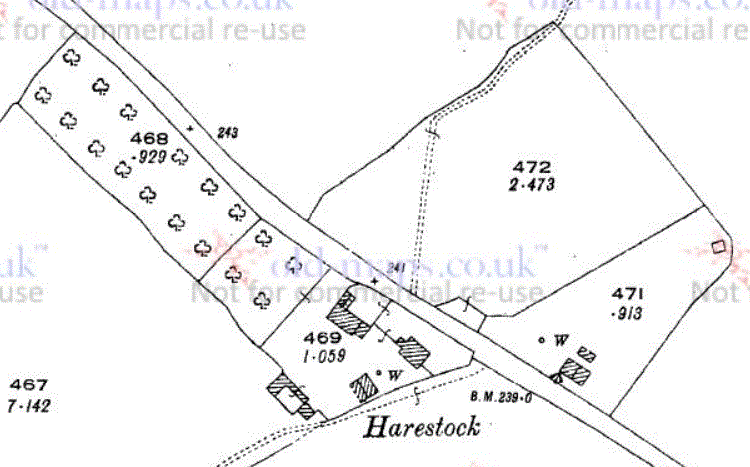 Harestock on the 1925 OS 1:2500 map