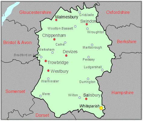 Map showing position of Whiteparish in Wiltshire